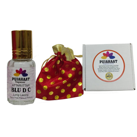 Pujahaat Premium Alcohol Free Attar | Ittar 6ml, Long-Lasting Travel Size Roll-On, Best Inspired Attar Fragrance Oil - Blu D C
