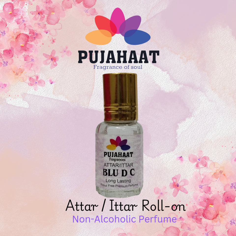 Pujahaat Premium Alcohol Free Attar | Ittar 6ml, Long-Lasting Travel Size Roll-On, Best Inspired Attar Fragrance Oil - Blu D C
