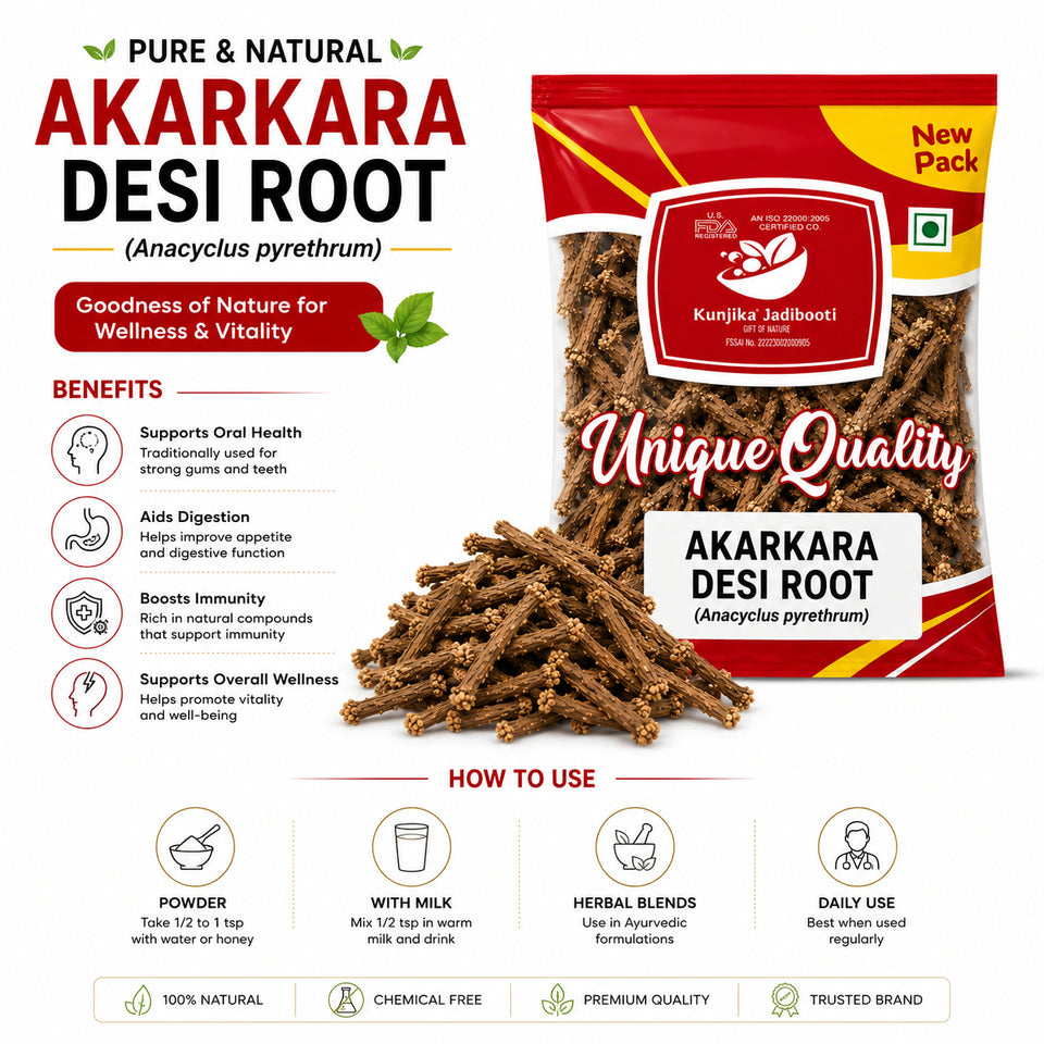 Kunjika Jadibooti Akarkara Indian | Akarkara Asli | Anacyclus Pyrethrum | Pellitory Root (100 Grams)