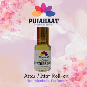 Pujahaat Premium Alcohol Free Attar | Ittar 6ml, Long-Lasting Travel Size Roll-On, Best Inspired Attar Fragrance Oil - Leather Love