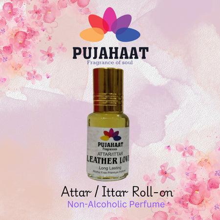 Pujahaat Premium Alcohol Free Attar | Ittar 6ml, Long-Lasting Travel Size Roll-On, Best Inspired Attar Fragrance Oil - Leather Love
