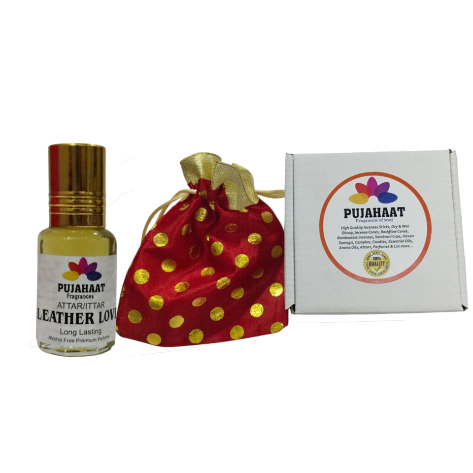 Pujahaat Premium Alcohol Free Attar | Ittar 6ml, Long-Lasting Travel Size Roll-On, Best Inspired Attar Fragrance Oil - Leather Love