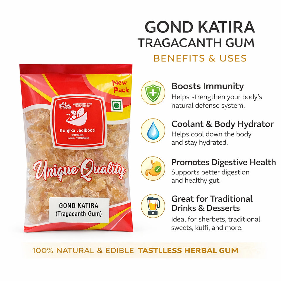Kunjika Jadibooti Gond Katira Pure (Edible Gum)| Tragacanth Gum | High Cooling Properties Herbal Food | Super Food  - 100 grams