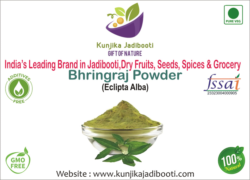 Kunjika Jadibooti Bhringraj Powder for Hair Growth, Skin and Eating Natural, Eclipta alba, Bringraj Powder, Bhringrajasava, Bringaraja 100 grams