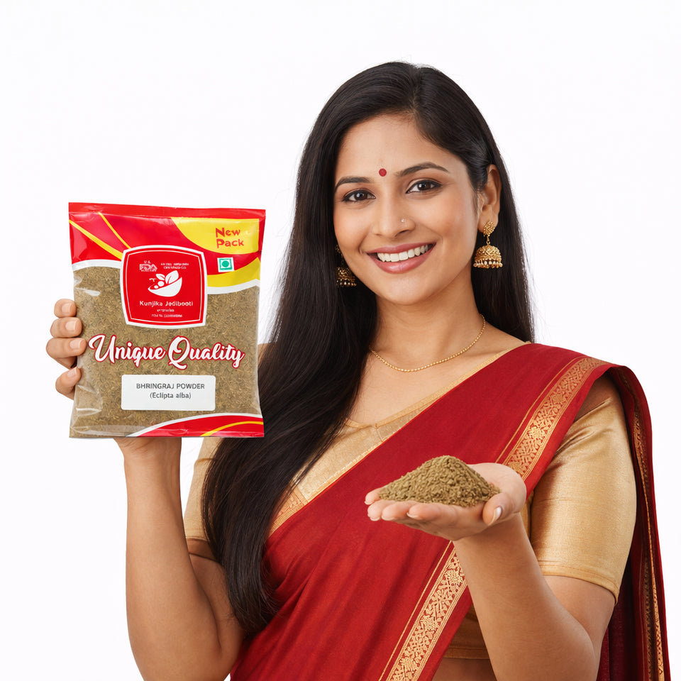 Kunjika Jadibooti Bhringraj Powder for Hair Growth, Skin and Eating Natural, Eclipta alba, Bringraj Powder, Bhringrajasava, Bringaraja 100 grams