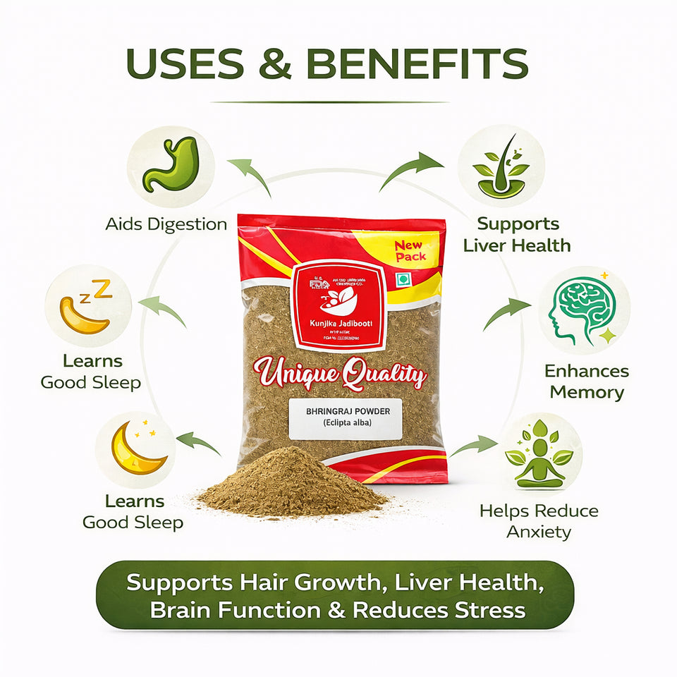 Kunjika Jadibooti Bhringraj Powder for Hair Growth, Skin and Eating Natural, Eclipta alba, Bringraj Powder, Bhringrajasava, Bringaraja 100 grams