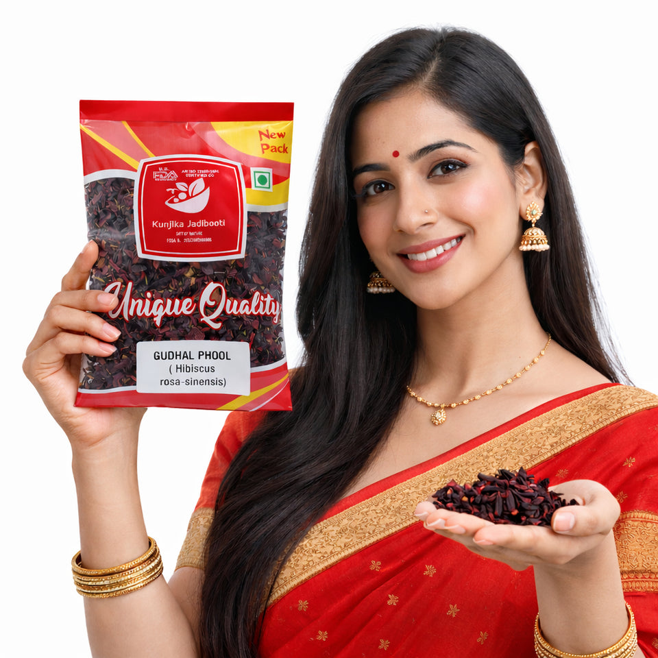 Kunjika Jadibooti Natural Raw Gudhal Patti | Dry Hibiscus Flower Petal, Dry Hibiscus flowers,Gudhal ke phool 100 grams