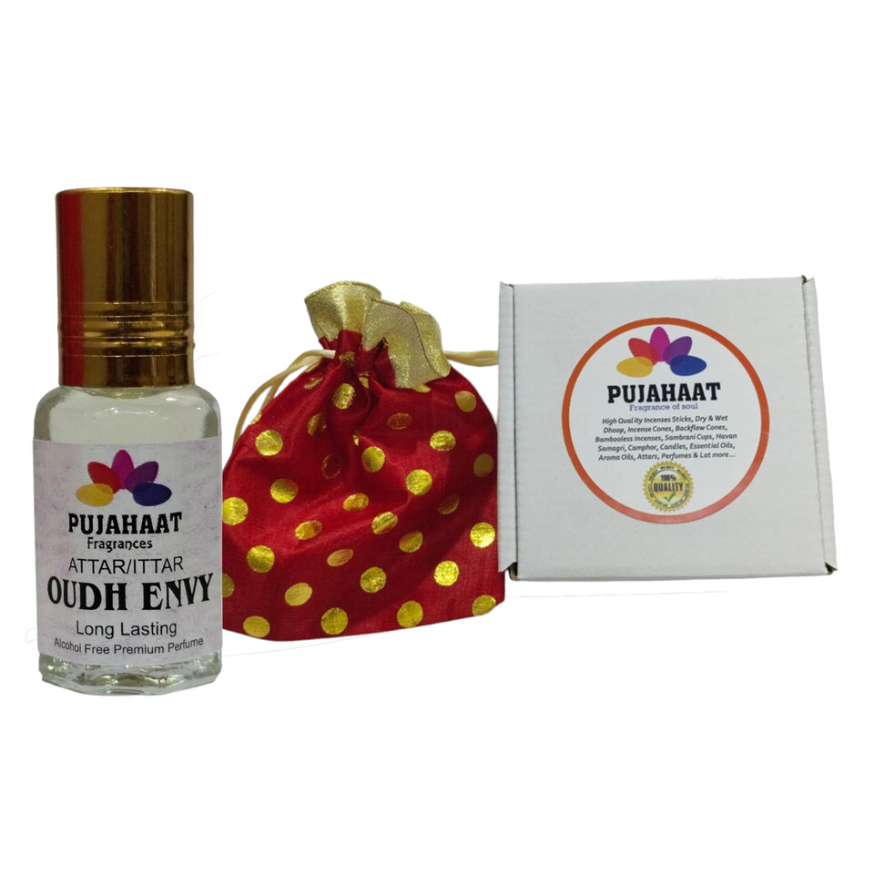 Pujahaat Premium Alcohol Free Attar | Ittar 6ml, Long-Lasting Travel Size Roll-On, Best Inspired Attar Fragrance Oil - Oudh Envy