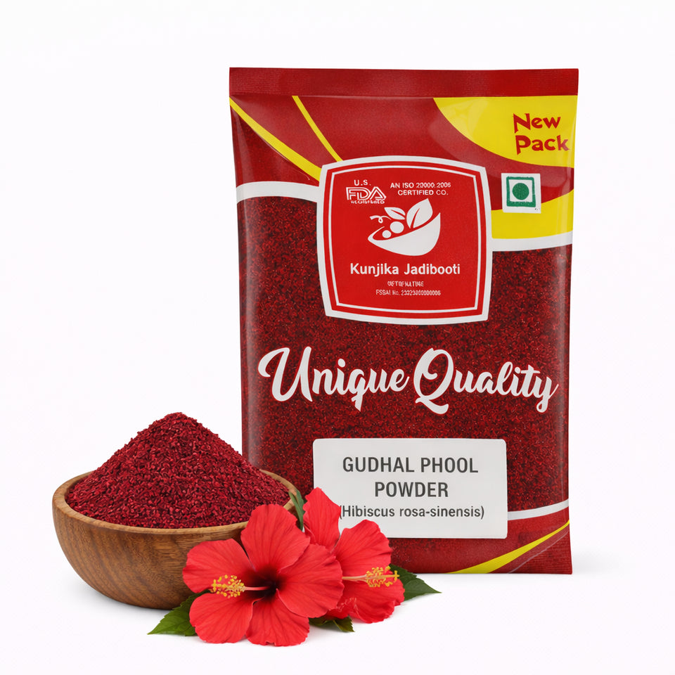 Kunjika Jadibooti Natural Raw Gudhal Powder |Hair pack, Face Pack, Eating (Gudhal ka Phool, Mandaram, Gongura, Mandaram, Arhul) 100 grams