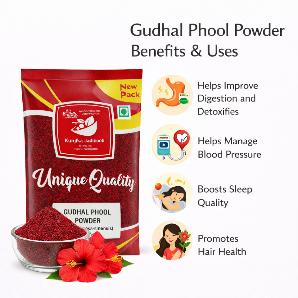 Kunjika Jadibooti Natural Raw Gudhal Powder |Hair pack, Face Pack, Eating (Gudhal ka Phool, Mandaram, Gongura, Mandaram, Arhul) 100 grams