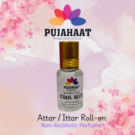 Pujahaat Premium Alcohol Free Attar | Ittar 6ml, Long-Lasting Travel Size Roll-On, Best Inspired Attar Fragrance Oil - Cool Blue