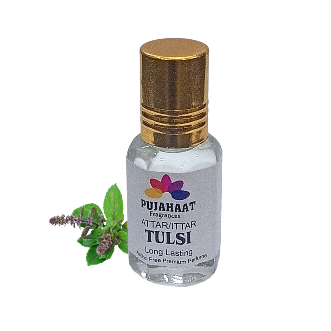 Pujahaat Premium Alcohol Free Attar | Ittar 6ml, Long-Lasting Travel Size Roll-On, Best Inspired Attar Fragrance Oil - Tulsi (Holy Basil)