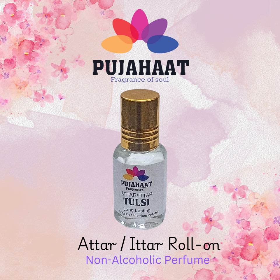 Pujahaat Premium Alcohol Free Attar | Ittar 6ml, Long-Lasting Travel Size Roll-On, Best Inspired Attar Fragrance Oil - Tulsi (Holy Basil)