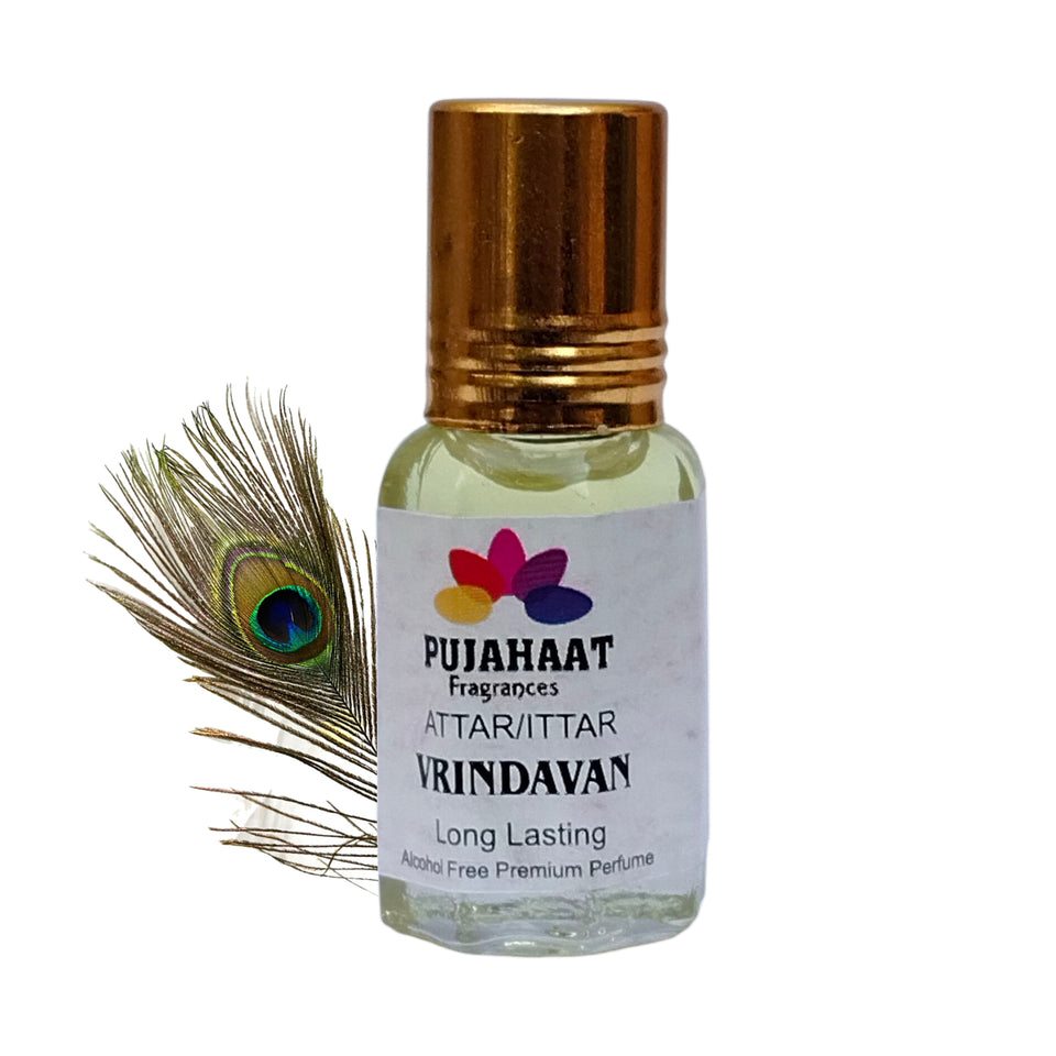 Pujahaat Premium Alcohol Free Attar | Ittar 6ml, Long-Lasting Travel Size Roll-On, Best Inspired Attar Fragrance Oil - Vrindavan