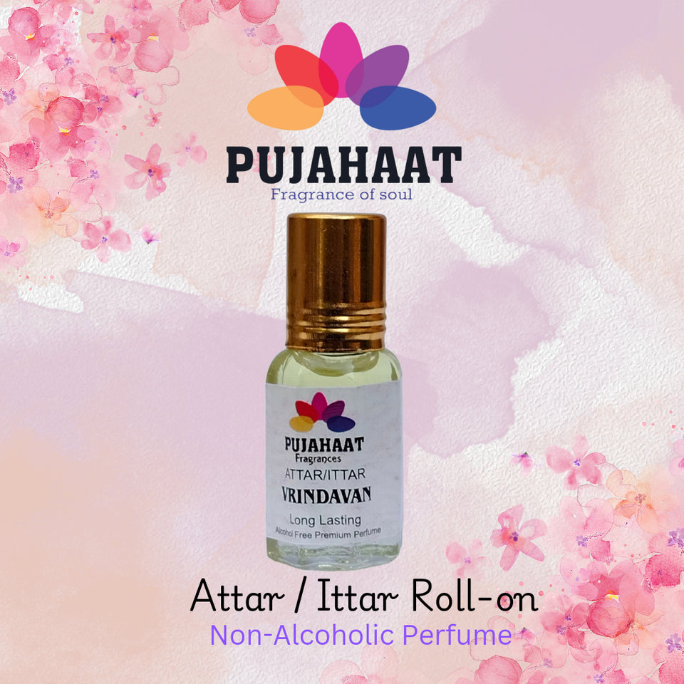 Pujahaat Premium Alcohol Free Attar | Ittar 6ml, Long-Lasting Travel Size Roll-On, Best Inspired Attar Fragrance Oil - Vrindavan
