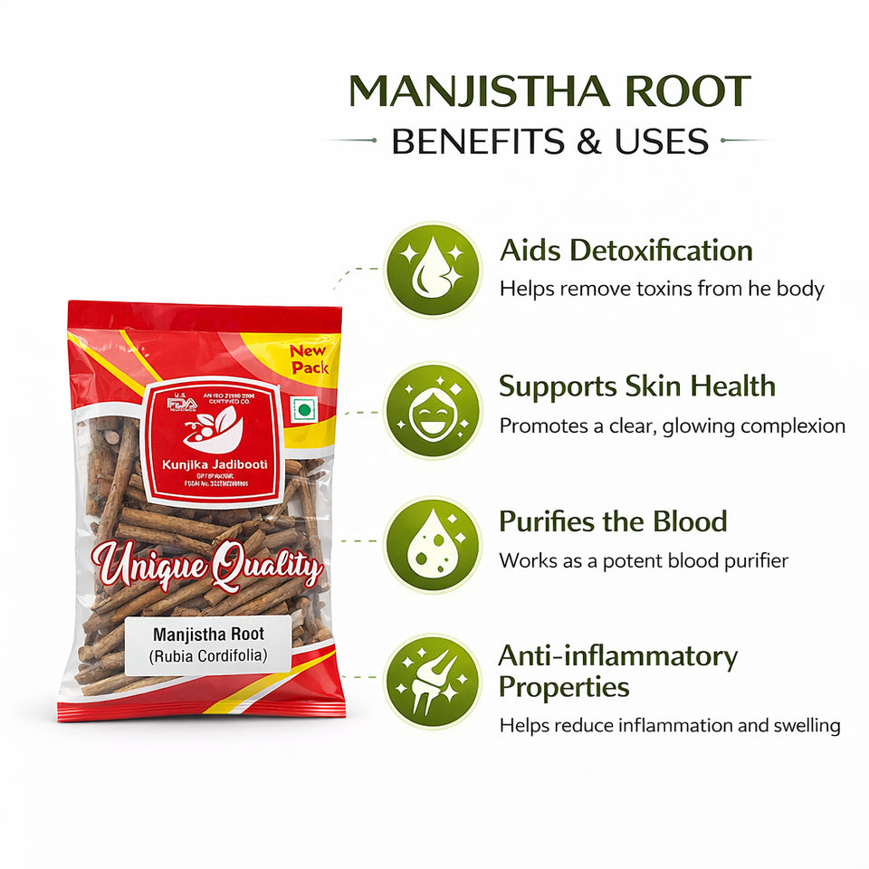 Kunjika Jadibooti Manjistha Root Dried - Rubia Cordifolia | Majith | Indian Madder - 100gms