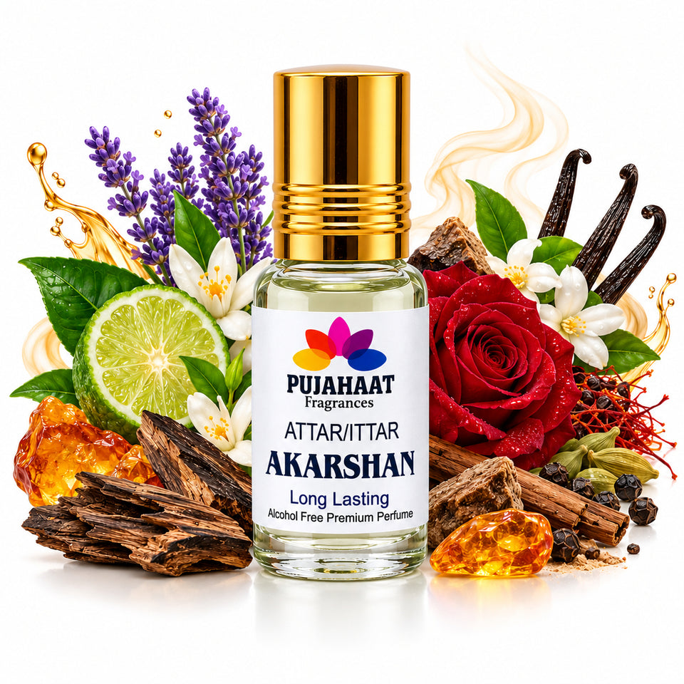 Pujahaat Premium Alcohol Free Attar | Ittar 6ml, Long-Lasting Travel Size Roll-On, Best Inspired Attar Fragrance Oil - AAKARSHAN