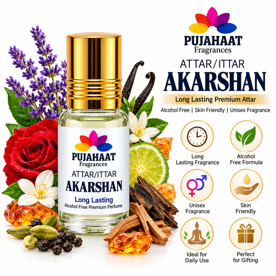 Pujahaat Premium Alcohol Free Attar | Ittar 6ml, Long-Lasting Travel Size Roll-On, Best Inspired Attar Fragrance Oil - AAKARSHAN