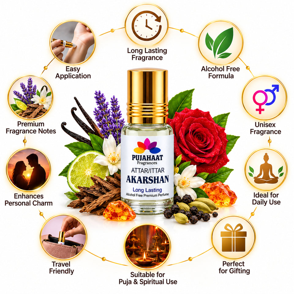 Pujahaat Premium Alcohol Free Attar | Ittar 6ml, Long-Lasting Travel Size Roll-On, Best Inspired Attar Fragrance Oil - AAKARSHAN