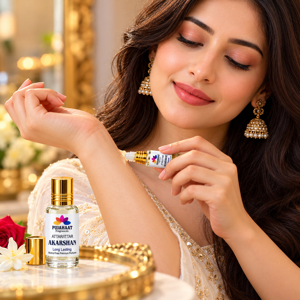 Pujahaat Premium Alcohol Free Attar | Ittar 6ml, Long-Lasting Travel Size Roll-On, Best Inspired Attar Fragrance Oil - AAKARSHAN