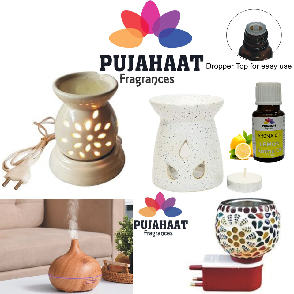 Pujahaat Lavender and Lemongrass Aroma Oil for Aromatherapy oils, Oil for diffusers, Humidifier oils, Oil Burners, Spa and Air Purifier 10ml Each - Set of 2 (2 x 10 ml)