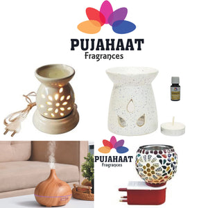 Pujahaat Lavender, Jasmine, Marigold (Genda), Orange, Rose, Lotus, Lemongrass, Sandalwood, Mogra, Lemon Aroma Oil for Aromatherapy oils, Oil for diffusers, Humidifier oils, Oil Burners, Spa and Air Purifier 10ml Each - Set of 10 (10 x 10 ml)