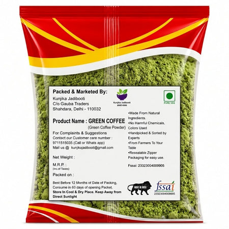 Kunjika Jadibooti Unroasted Arabica Green Coffee Powder - Caffeine Free - Vegan Natural Immunity Booster and Weight Management Powder - 100 gm