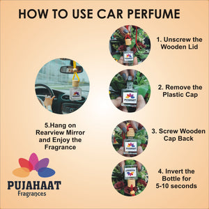 Car Perfume Hanging Pod 10ml Lotus Premium Fragrance by Pujahaat | High Diffusion with Premium Fragrance Oils in Glass Bottle with Wooden Diffuser Lid | Long Lasting | Lasts Up to 45 Days - Lotus