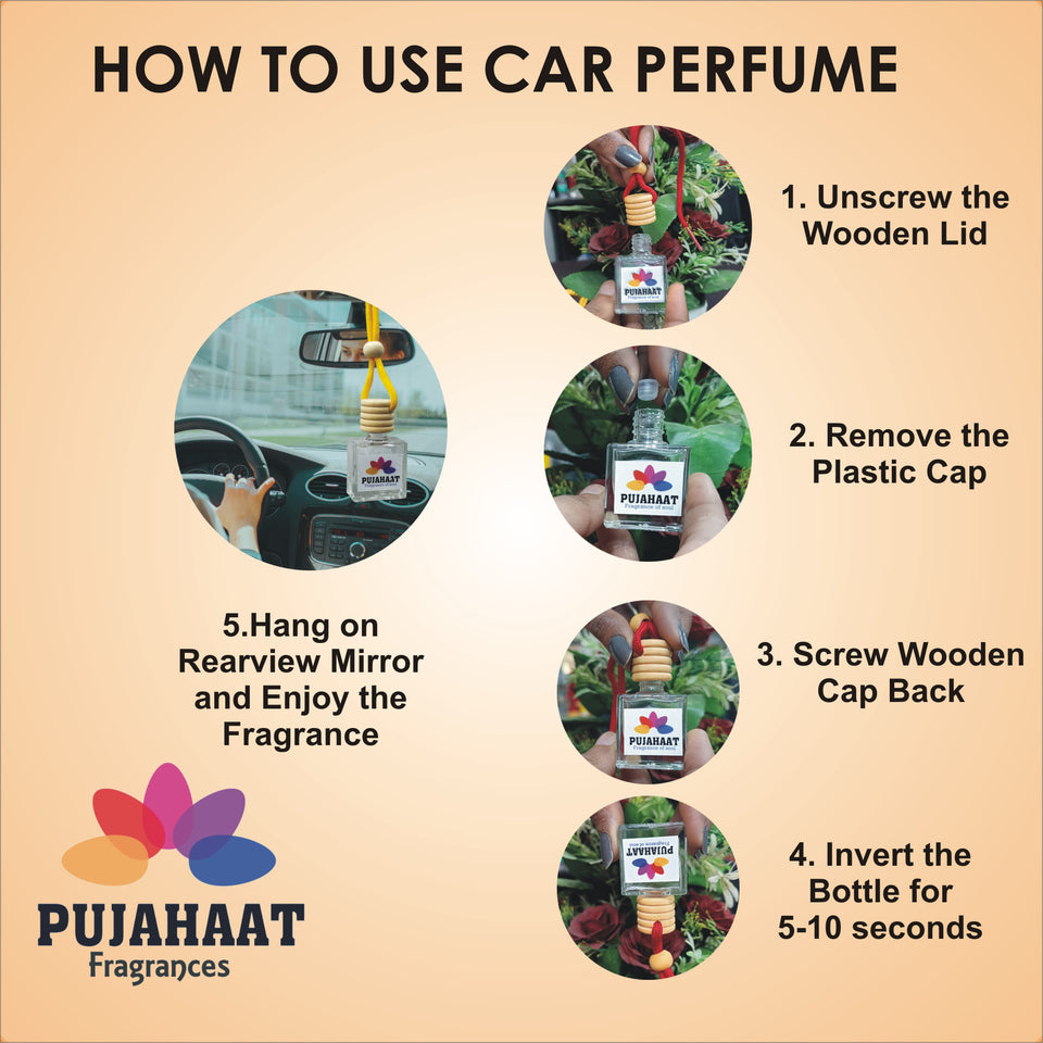 Car Perfume Hanging Pod 10ml Ylang Ylang Premium Fragrance by Pujahaat | High Diffusion with Premium Fragrance Oils in Glass Bottle with Wooden Diffuser Lid | Long Lasting | Lasts Up to 45 Days - Ylang Ylang