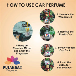 Pujahaat Car Perfume 3 pcs Combo Hanging Pod 10ml Premium Fragrance | High Diffusion with Premium Fragrance Oils with Wooden Diffuser Lid | Long Lasting | Lasts Up to 45 Days - Lotus, Rose, Chameli