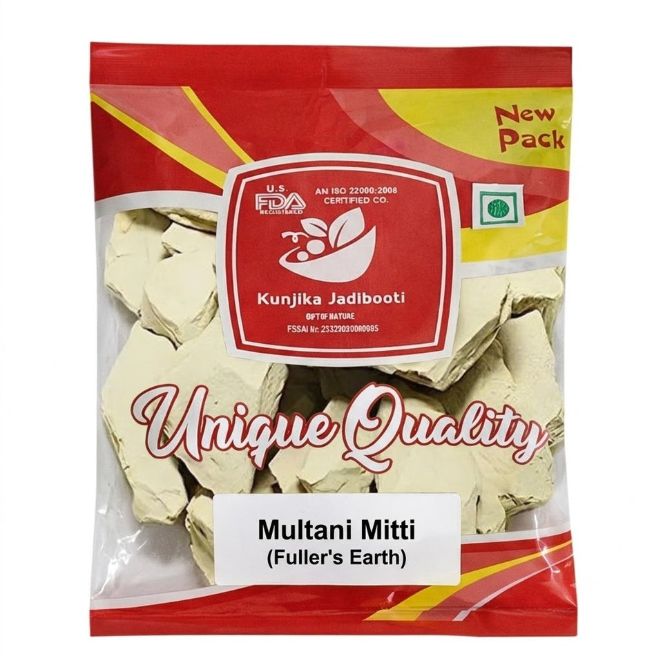 Kunjika Jadibooti Natural Multani Mitti | Stone Form | Fuller's Earth/Calcium Bentonite Clay | for All Skin Type | Face Pack And Hair Pack | Multani Mitti Stone - 100 gm