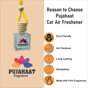 Pujahaat Car Perfume 3 pcs Combo Hanging Pod 10ml Premium Fragrance | High Diffusion with Premium Fragrance Oils with Wooden Diffuser Lid | Long Lasting | Lasts Up to 45 Days - Marigold, Rose, Lemon