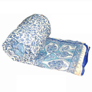 Jaipuri Razai ( Quilt) natural Cotton Stuffed White base - Single Bed size - halfrate.in