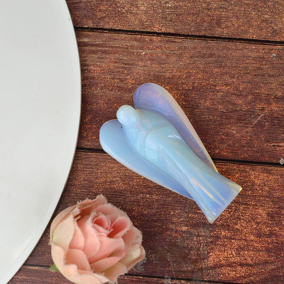Opalite Stone Guardian Angel Statue Lucky Angel for Reiki Crystal Stone Healing Therapy Natural Crystal Stone Angel Handcrafted Size 2 Inch approx.