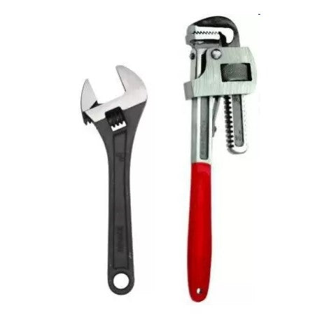 Toolkit Combo - Heavy  Duty Straight Single sided adjustable Pipe Wrench - 10 inches + 2 in 1 Screwdriver Philips and slotted Head Blade Size: 6 x 100 mm + New Multipurpose Adjustable Spanner wrench-10inch-ht11