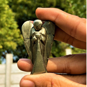 Pyrite Guardian Angel Statue Lucky Angel for Reiki Crystal Stone Healing Therapy Natural Crystal Stone Angel Handcrafted Size 2 Inch approx.