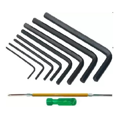 Toolkit Combo - New 10 Pcs Allen Hex Key Wrench Set + 2 in 1 Screwdriver Philips and slotted Head Blade Size: 6 x 100 mm-ht12
