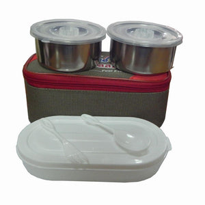 Insulated bag Lunch Box With 2 Stainless steel and 1 Plastic compartment - halfrate.in