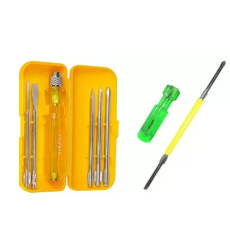 Toolkit Combo - 5 Blades Combination Screw Driver Set with Tester + 2 in 1 Screwdriver Philips and slotted Head Blade Size: 6 x 100 mm-ht13
