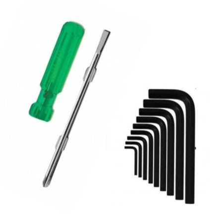 Toolkit Combo - 2 in 1 Screwdriver Philips and slotted Head Blade Size:6 x 200 mm + 10 Pcs Allen Hex Key Wrench Set-ht18
