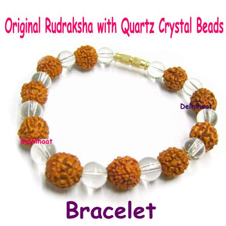 Natural Rudraksha Bracelet with Quartz Crystal Beads