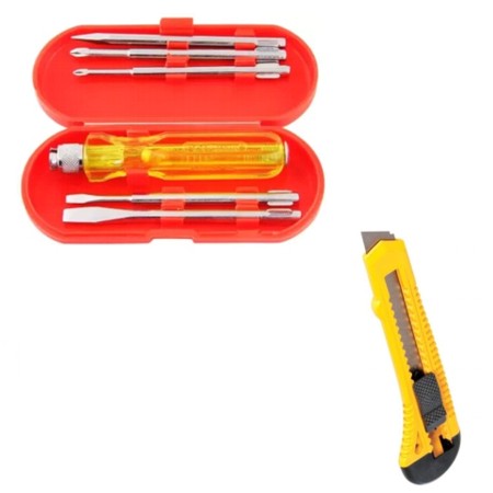 Home Purpose Hand Tool Set - 5 in 1 Screw Driver Set + Paper Cutter