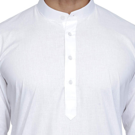 Men's White Pure Cotton Kurta Pyjama Set Full Sleeves Size - 40 inches