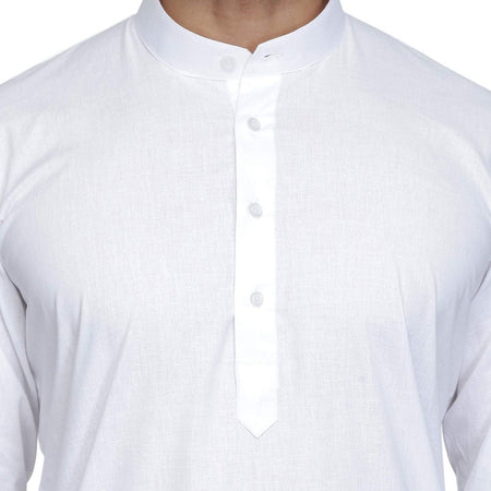 Men's White Pure Cotton Kurta Pyjama Set Full Sleeves Size - 44 inches