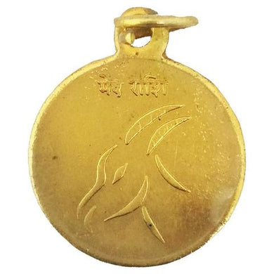 Mesh Rashi Aries Zodiac Sign with Mangal Greh Yantra Golden Pendant Energized  - For Greh Shanti