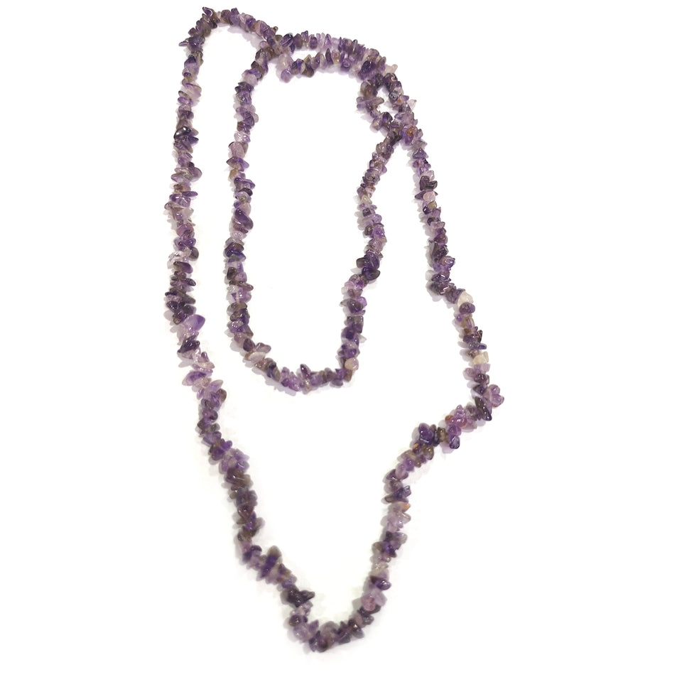 Amethyst Mala Necklace Natural Crystal Stone Chip Bead Mala AAA Quality for Reiki Healing & Crystal Healing Stone for Unisex