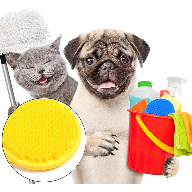 Pet Massage Rubber Bath Brush for Dogs, Cats, Rabbit, &amp; Hamster | Grooming Shampoo Washing Hand Brush - 1 Piece