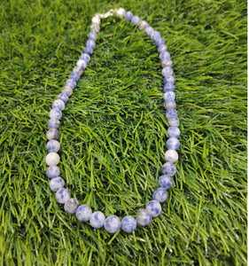 Sodalite Crystal Round Beads Necklace 16 Inches 8mm Beads Semi precious Gemstone Mala