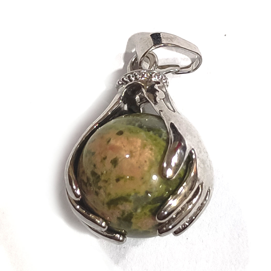 Natural Unakite Crystal Hand And Ball Shaped Men & Women Pendant For Reiki Healing