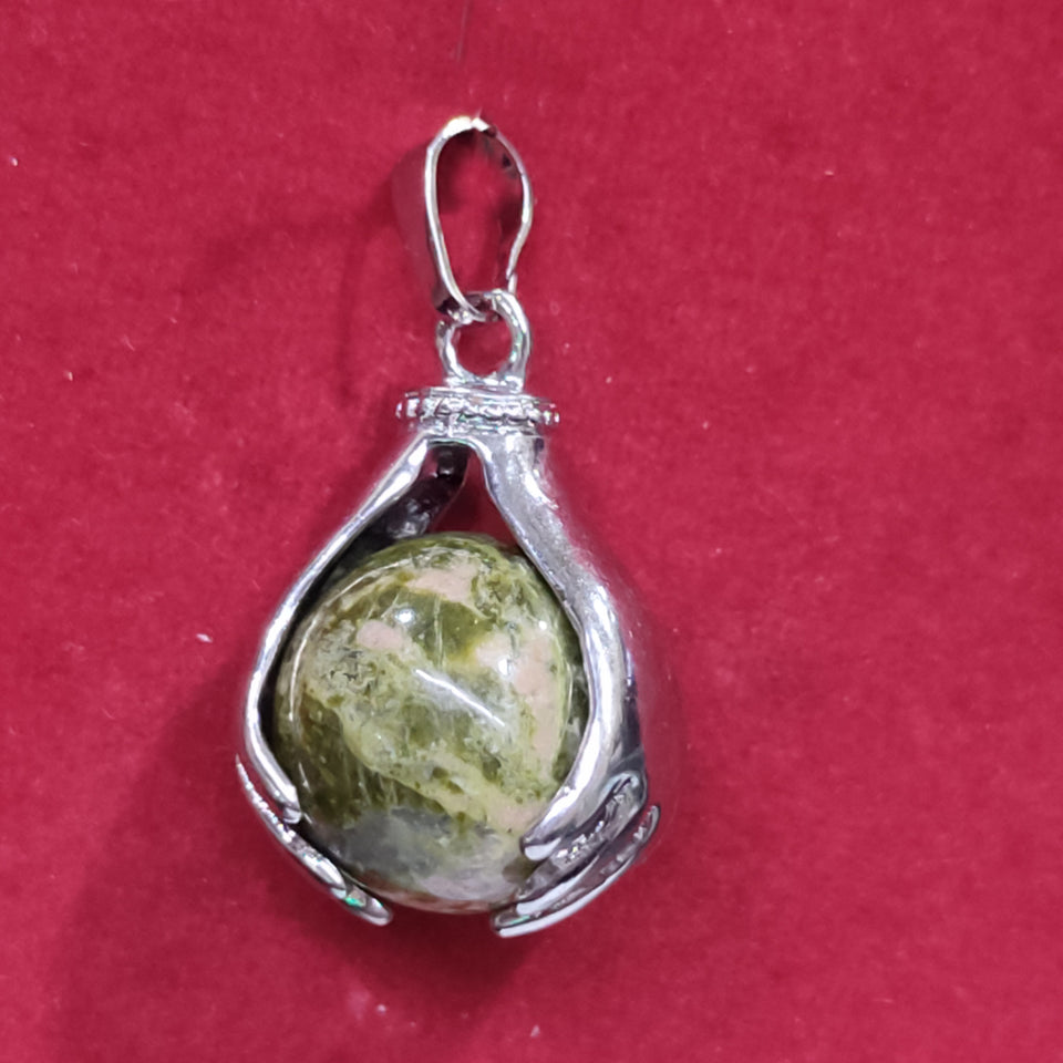 Natural Unakite Crystal Hand And Ball Shaped Men & Women Pendant For Reiki Healing